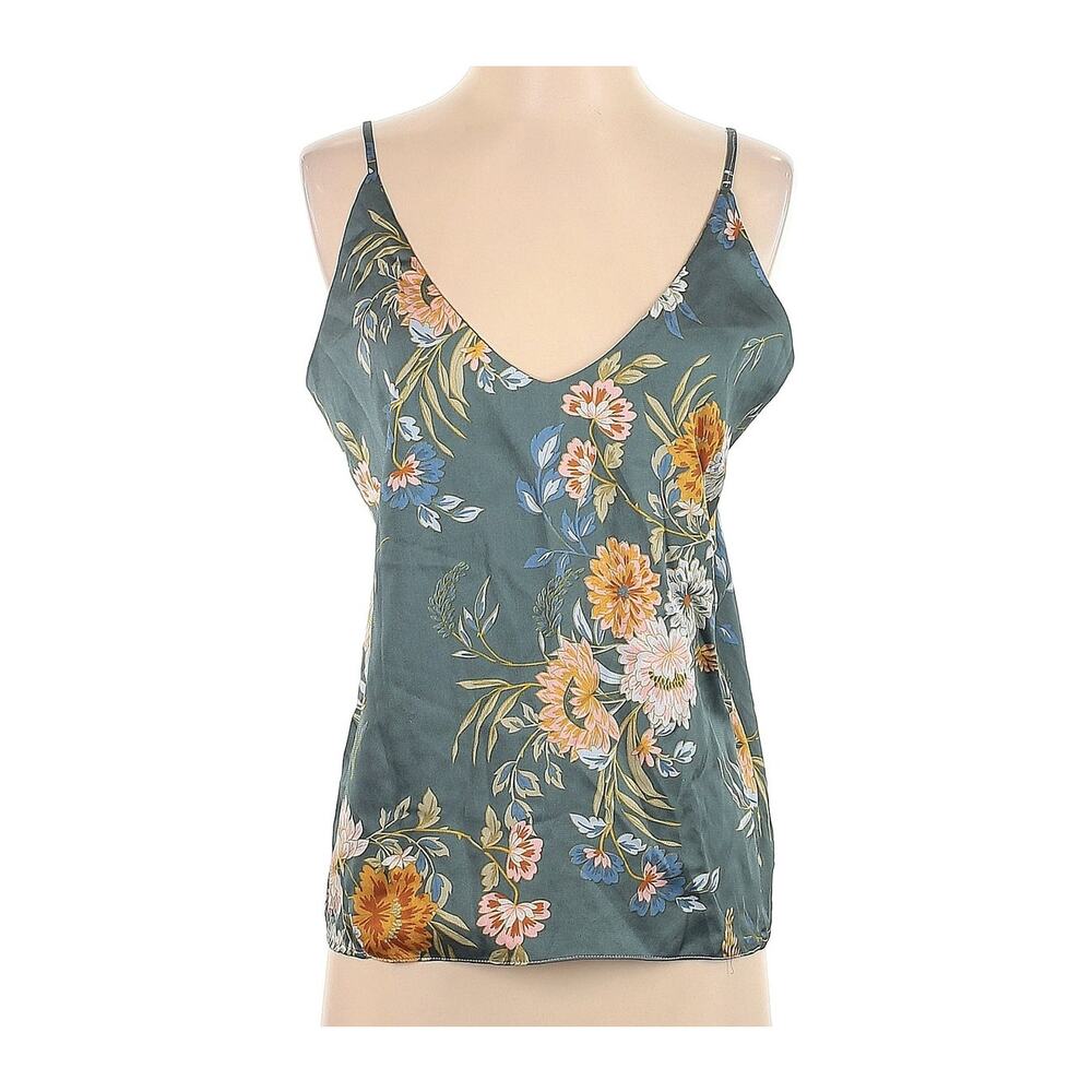 Bishop + Young XS Blouse Sleeveless Spaghetti Straps Green Floral